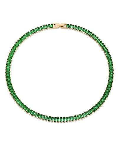 SNGIA 18K Gold Plated Emerald Choker Necklaces for Women, Green Statement Tennis Chain Choker Necklace Gift. - Image 1