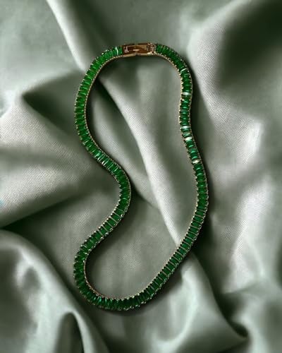 SNGIA 18K Gold Plated Emerald Choker Necklaces for Women, Green Statement Tennis Chain Choker Necklace Gift. - Image 5