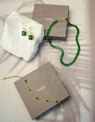 SNGIA 18K Gold Plated Emerald Choker Necklaces for Women, Green Statement Tennis Chain Choker Necklace Gift. - Image 4