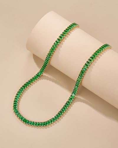 SNGIA 18K Gold Plated Emerald Choker Necklaces for Women, Green Statement Tennis Chain Choker Necklace Gift. - Image 3