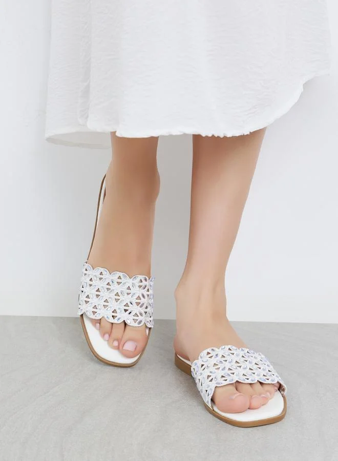 Styli Styli White Embellished Flat Sandals