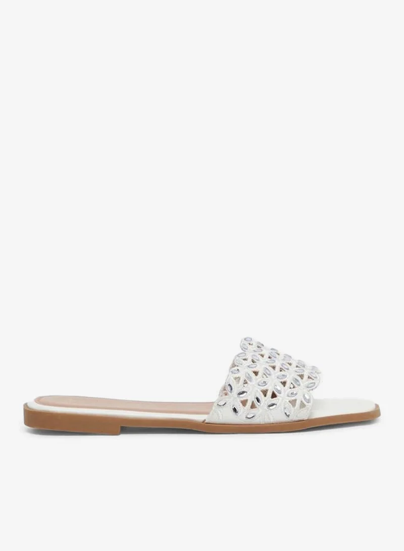 Styli Styli White Embellished Flat Sandals