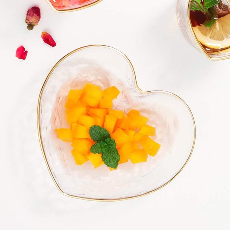 Glass Crystal Dessert Bowl Heart Bowl Salad Apetizer Serving Dish with Golden Trimming for Serving Fruit Salad Snack - Image 1