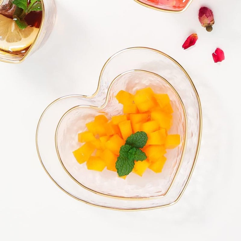 Glass Crystal Dessert Bowl Heart Bowl Salad Apetizer Serving Dish with Golden Trimming for Serving Fruit Salad Snack - Image 4