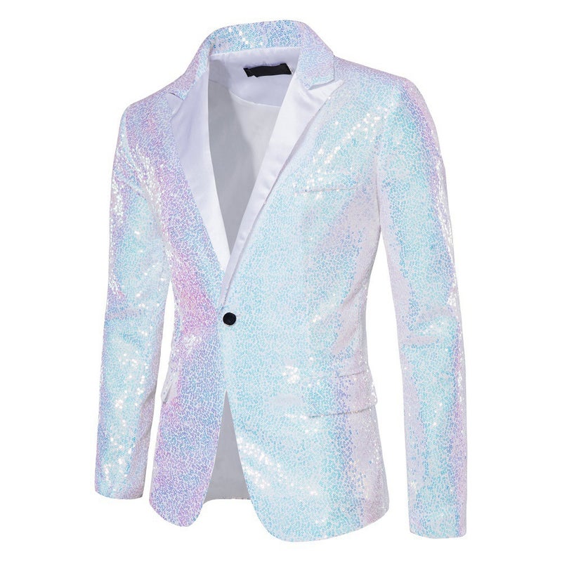 Suit Mens Foreign Trade Performance Dress Sequins European Code Suit Nightclub Mens Host MC Studio European and American Mens Coat White
