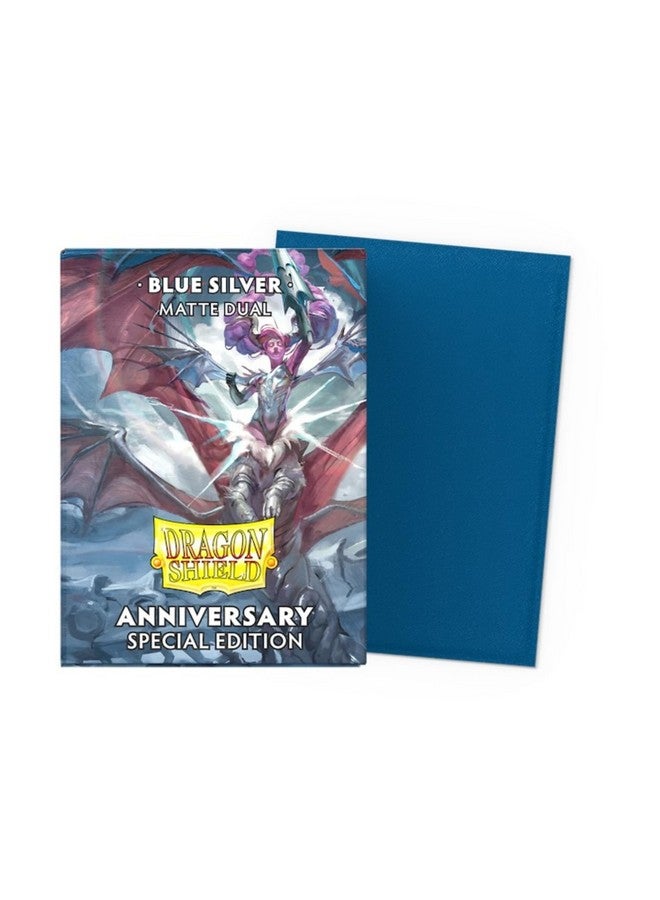 dragon shield Dragon Shield | Matte Dual Standard Size Card Sleeves | 25th Special Edition | 100 - Smooth & Tough Premium TCG Sleeves - Compatible with Pokemon, One Piece & Magic The Gathering | Blue/Silver  - Image 1