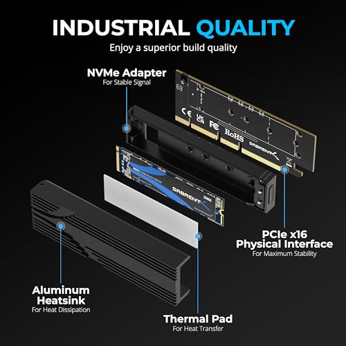 SABRENT محول SABRENT M.2 NVMe SSD إلى PCIe x16 بدون أدوات مع مبرد ألمنيوم، متوافق مع الجيل الخامس، محول PCIe متوافق مع الإصدارات السابقة - Image 3