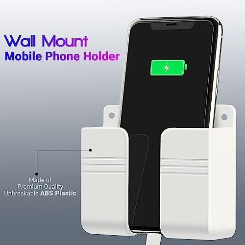 KACA Wall Mounted Mobile Holder Storage Case for Remote, Wall Mounted Mobile Stand/Multi Purpose Stand with Hole for Phone Charging, Bedroom Accessories, Office Accessories (White) (Pack of 2) - Image 3