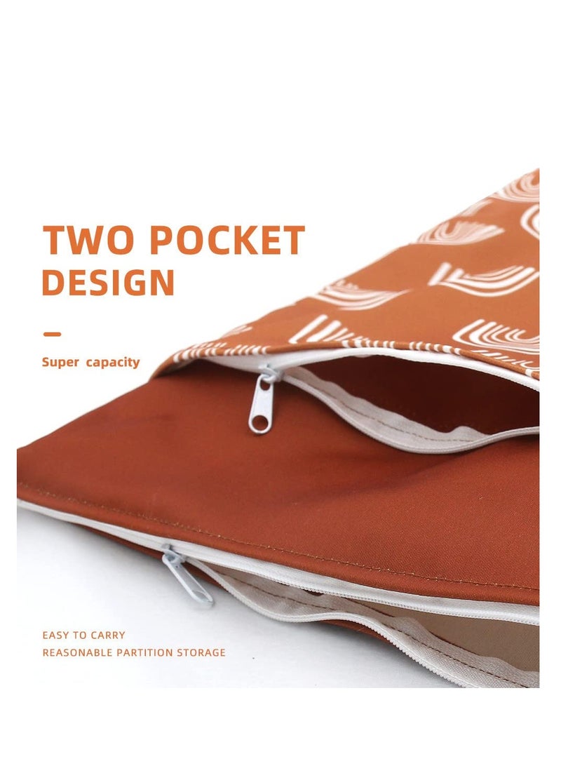 Waterproof Reusable Wet Bags with Two Zippered Pockets  Handle - Ideal for Baby Cloth Diapers, Breast Pump Parts, Gym Gear, Toiletries, and Wet Swimsuits (3 Pack) - Image 2