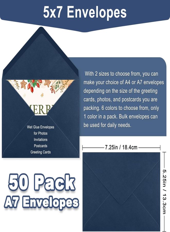 5x7 Envelopes, 50 Pack A7 Envelopes Wet Seal V Flap, Invitation Envelopes for 5x7 Thank You Cards, Birthday Wedding Invites, Photo Paper, Navy Blue Envelope for Graduation, Christmas, Party - Image 2