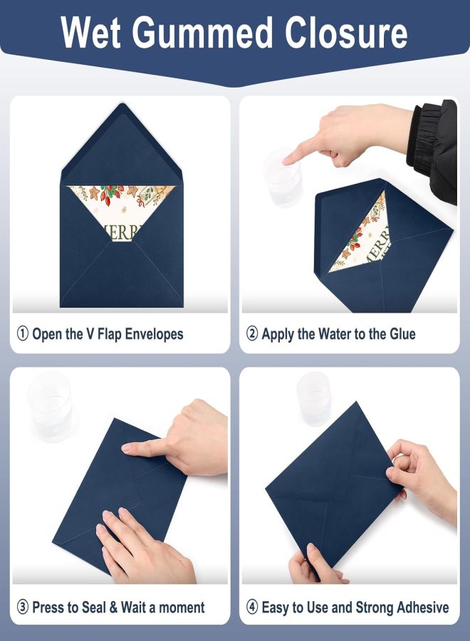 5x7 Envelopes, 50 Pack A7 Envelopes Wet Seal V Flap, Invitation Envelopes for 5x7 Thank You Cards, Birthday Wedding Invites, Photo Paper, Navy Blue Envelope for Graduation, Christmas, Party - Image 4