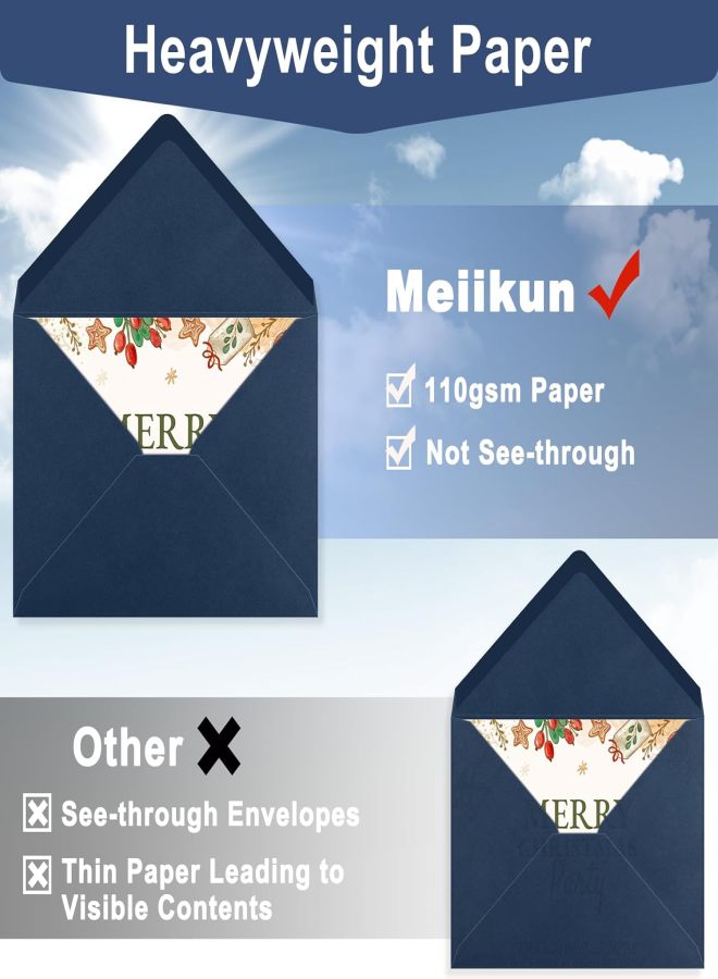 5x7 Envelopes, 50 Pack A7 Envelopes Wet Seal V Flap, Invitation Envelopes for 5x7 Thank You Cards, Birthday Wedding Invites, Photo Paper, Navy Blue Envelope for Graduation, Christmas, Party - Image 3