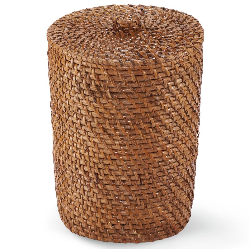 84ECO Brown Wicker Trash Can with Lid and Liner - Rattan Trash Can - Image 1
