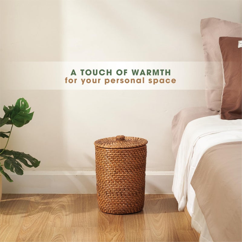 84ECO Brown Wicker Trash Can with Lid and Liner - Rattan Trash Can - Image 4