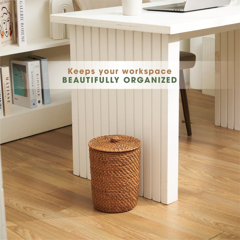 84ECO Brown Wicker Trash Can with Lid and Liner - Rattan Trash Can - Image 5