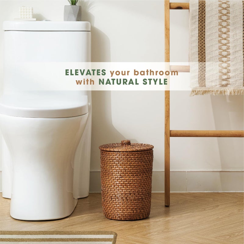 84ECO Brown Wicker Trash Can with Lid and Liner - Rattan Trash Can - Image 2