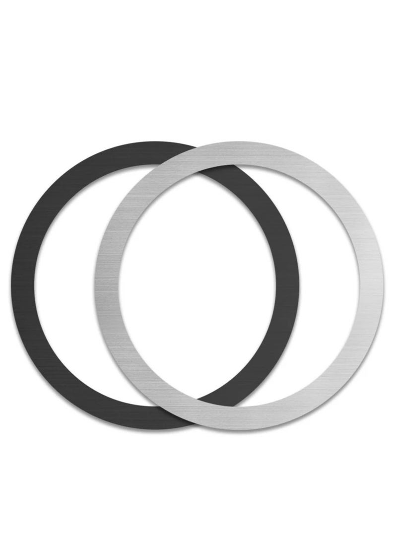 Generic - Pack of 2 Metal Rings with Stickers for Magnetic Charger, Metal Plate Mobile Phone Compatible with MagSafe, Car Magnetic Mobile Phone Holder, Black + Silver - Image 1