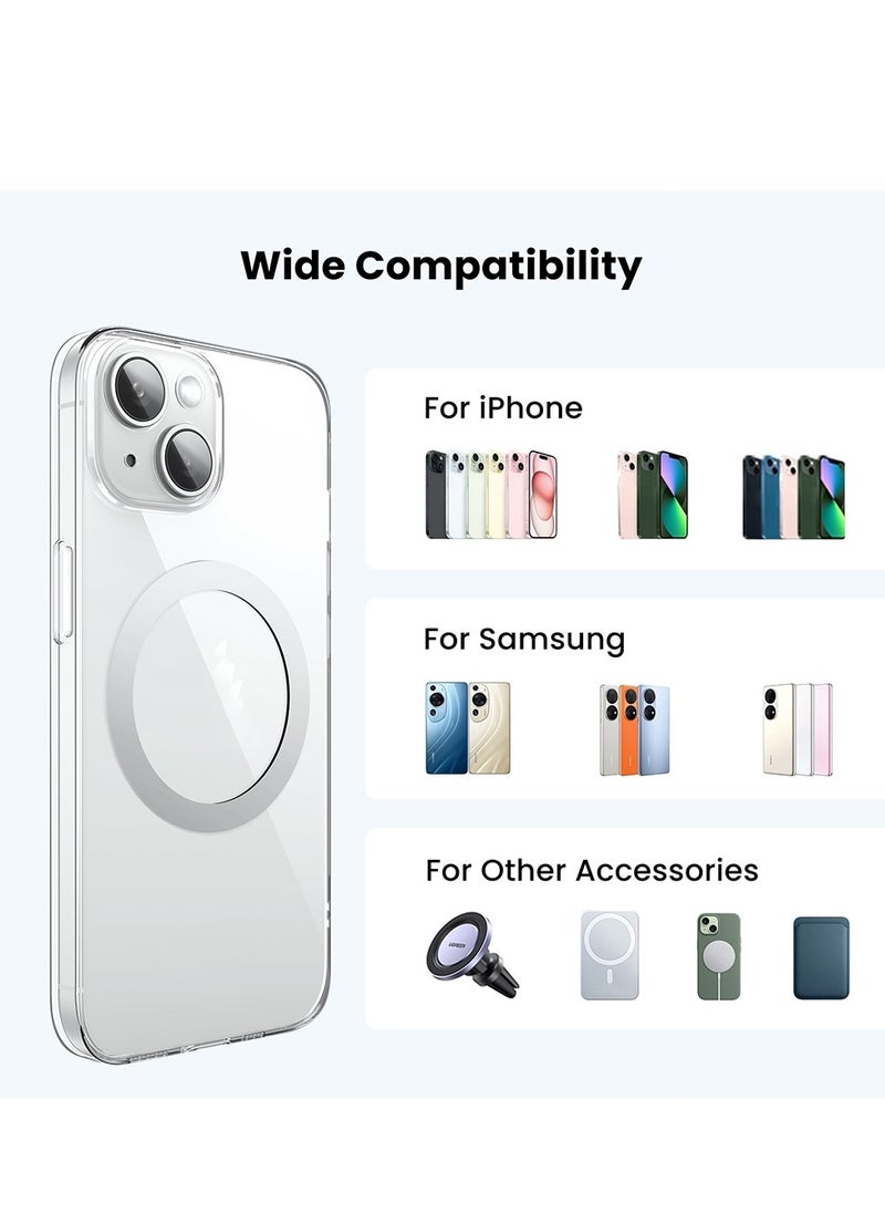 Generic - Pack of 2 Metal Rings with Stickers for Magnetic Charger, Metal Plate Mobile Phone Compatible with MagSafe, Car Magnetic Mobile Phone Holder, Black + Silver - Image 1