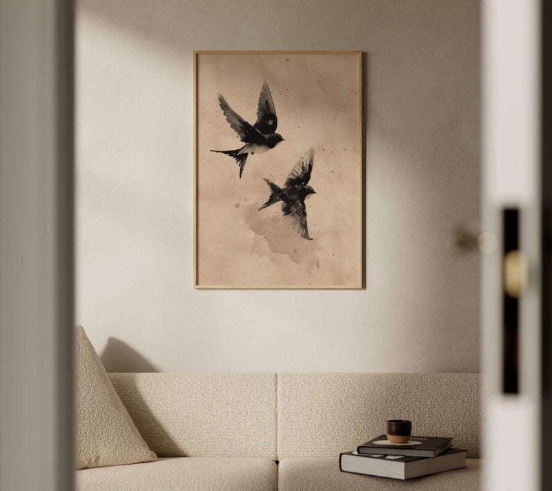 TNESSENTIAL Watercolor Birds Poster | Flying Bird Art in Warm Neutral Tones | Minimalist Nature Wall Decor | Scandinavian Home - Image 2