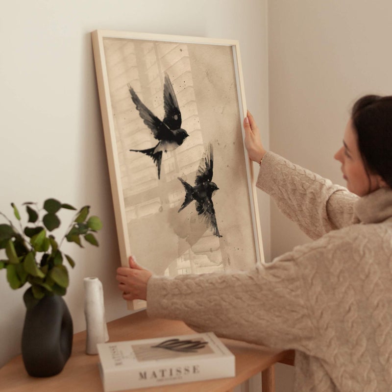 TNESSENTIAL Watercolor Birds Poster | Flying Bird Art in Warm Neutral Tones | Minimalist Nature Wall Decor | Scandinavian Home - Image 3