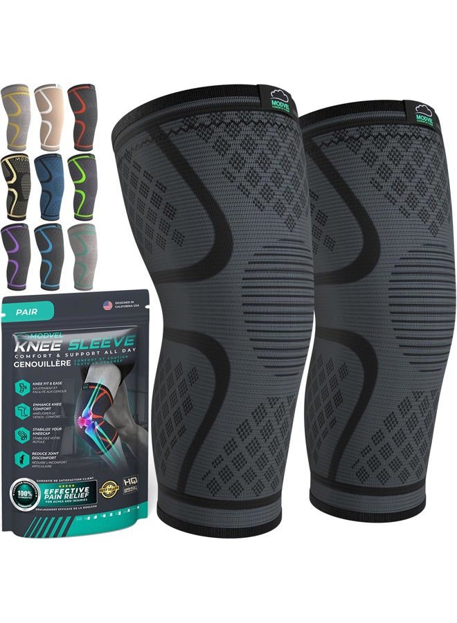 Modvel Compression Knee Brace for Women & Men - 2 Pack Knee Brace for Women Running Knee Pain, Knee Support Compression Sleeve, Workout Sports Knee Braces for Meniscus Tear ACL & Arthritis Pain Relief - Image 1