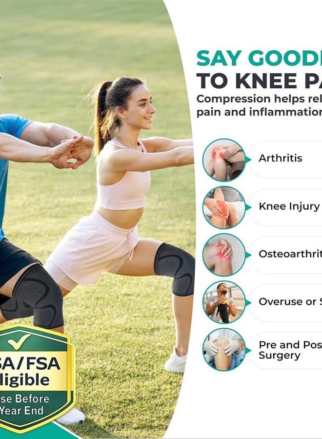 Modvel Compression Knee Brace for Women & Men - 2 Pack Knee Brace for Women Running Knee Pain, Knee Support Compression Sleeve, Workout Sports Knee Braces for Meniscus Tear ACL & Arthritis Pain Relief - Image 3