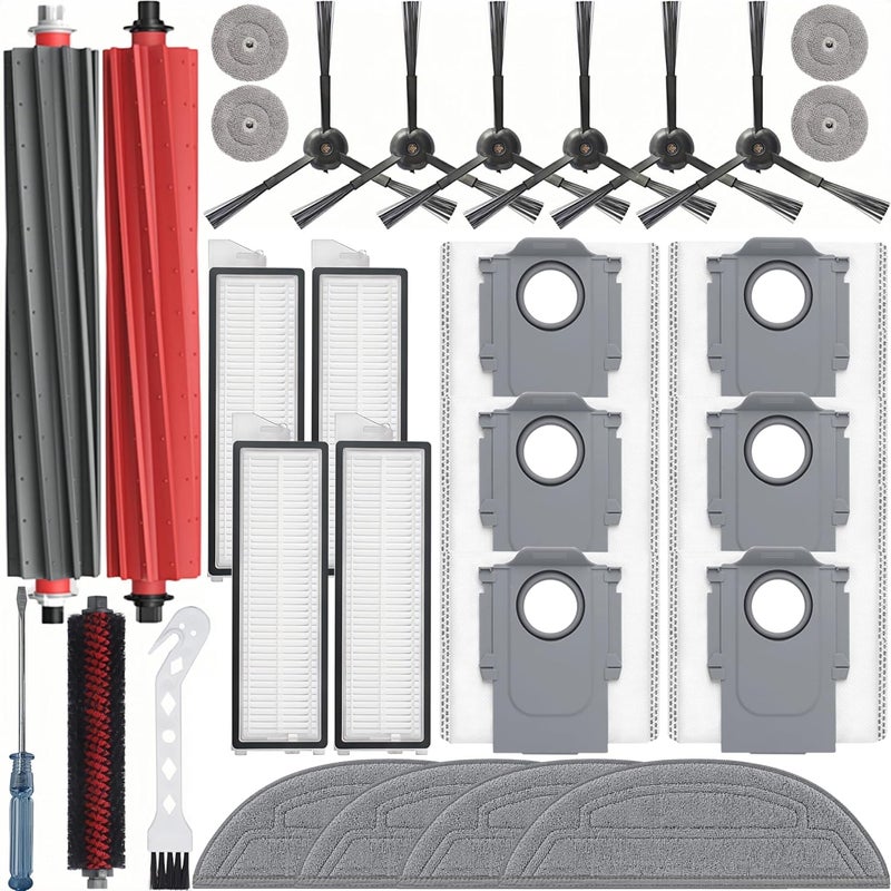 Bluearks 29 Pack Accessories Kit,Compatible with Roborock S8 MaxV Ultra Robot Vacuum,1 Mop Clean Brush,2 Roller Brush,4 Small Mops,4 Mop Pads,4 Hepa Filters,6 Side Brushes,6 Vacuum Bags,S8 Max Parts - Image 1