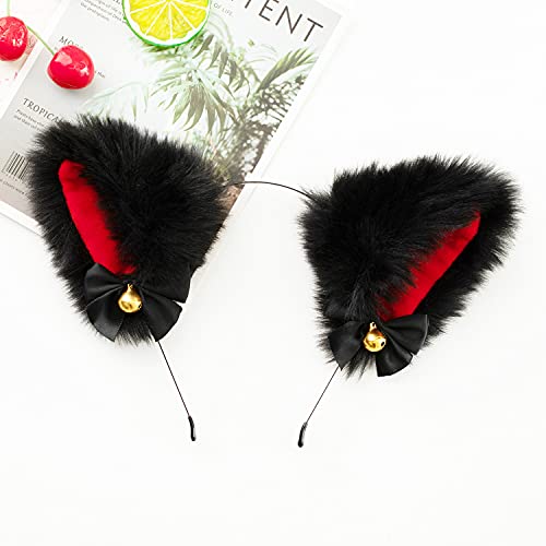 Foeran Animal Faux Fur Cat Dog Ears Headbands with Bells Lovely Flexible Hair Accessory Halloween Cosplay Costume Party Dress Girls (A) - Image 3
