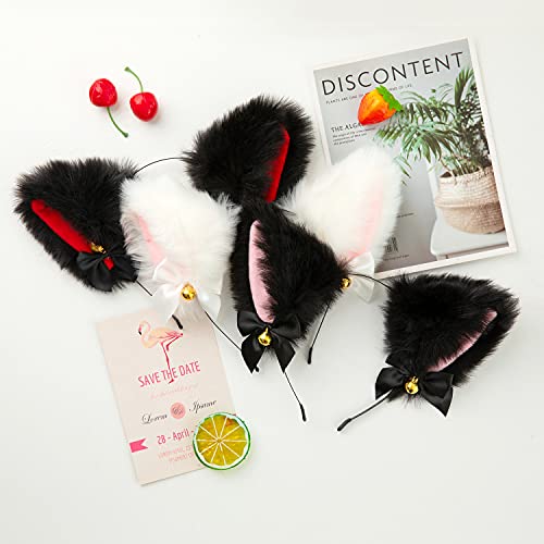 Foeran Animal Faux Fur Cat Dog Ears Headbands with Bells Lovely Flexible Hair Accessory Halloween Cosplay Costume Party Dress Girls (A) - Image 2
