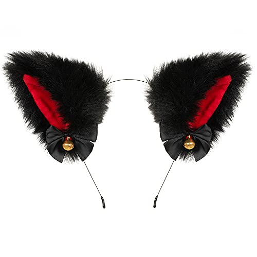 Foeran Animal Faux Fur Cat Dog Ears Headbands with Bells Lovely Flexible Hair Accessory Halloween Cosplay Costume Party Dress Girls (A) - Image 1