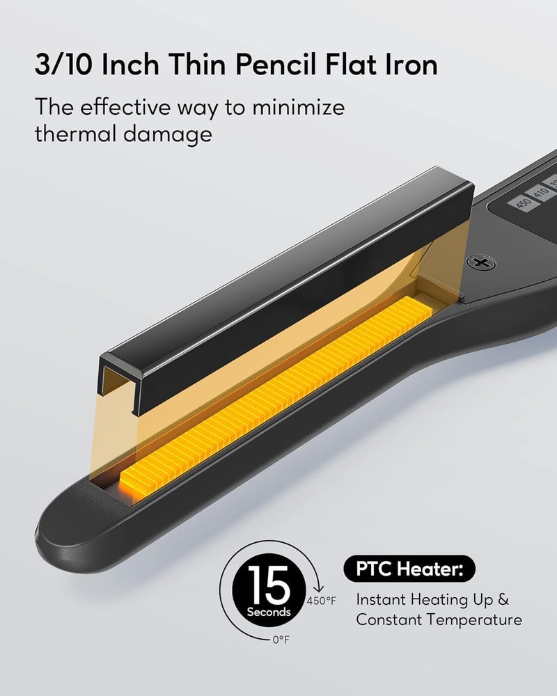 Telfun Mini Flat Iron - 3/10" Ultra-Slim Straightener for Short Hair, Bangs & Beard, Fast 15-Second Heat-Up, Adjustable Temperature & Dual Voltage - Image 4