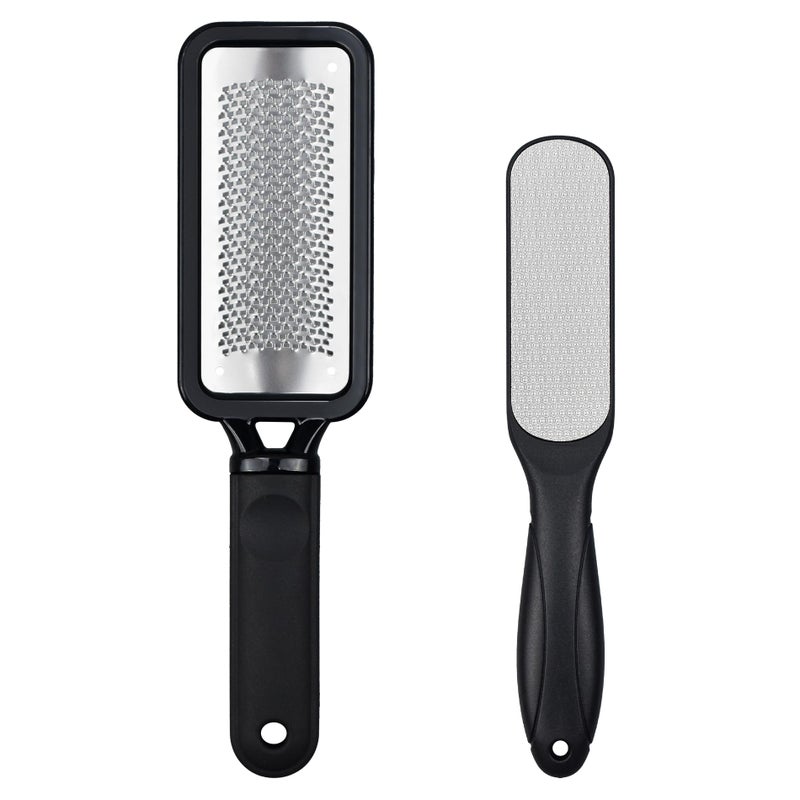 MODENGKONGJIAN Foot Files Callus Remover 2 Pcs Stainless Steel Professional Pedicure Foot Rasp and Dual Sided Scrubber Foot Care Tools to Removes Hard Skin Corns for Dry and Wet Fee