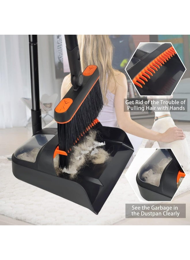 BOMIDI C7 2-in-1 Broom and Dustpan Set with 180° Rotating Head, 4-Layer Dense Soft Bristles, Built-In Dustpan & Hair Removal Comb, Upright Stand, Multicolour - Image 2