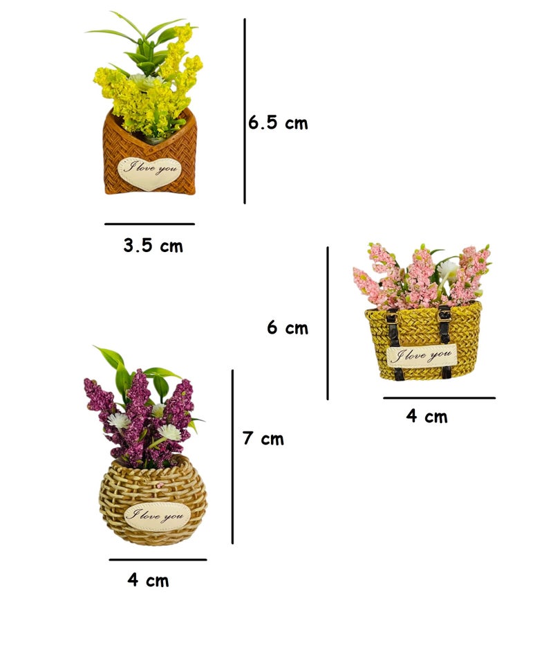 Krisah Decorative Magnetic Plant Holders, Set of 3 Resin Flower Pots with 'I Love You' Message, Refrigerator Magnets, 7 cm x 4 cm - Image 3