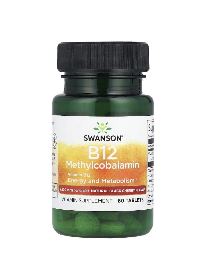 SWANSON سوانسون، فيتامين ب12، (ميثيلكوبالامين)، كرز أسود طبيعي، 2,500 ميكروغرام، 60 قرص - Image 1