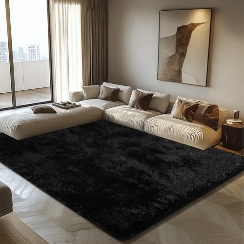 yulidayang 8x10 Fluffy Area Rugs for Living Room,Shag Area Rug for Bedroom,Black Soft Fuzzy Rug Non-Shedding Indoor Plush Carpet for Kids Bedroom Nursery Home Decor - Image 1