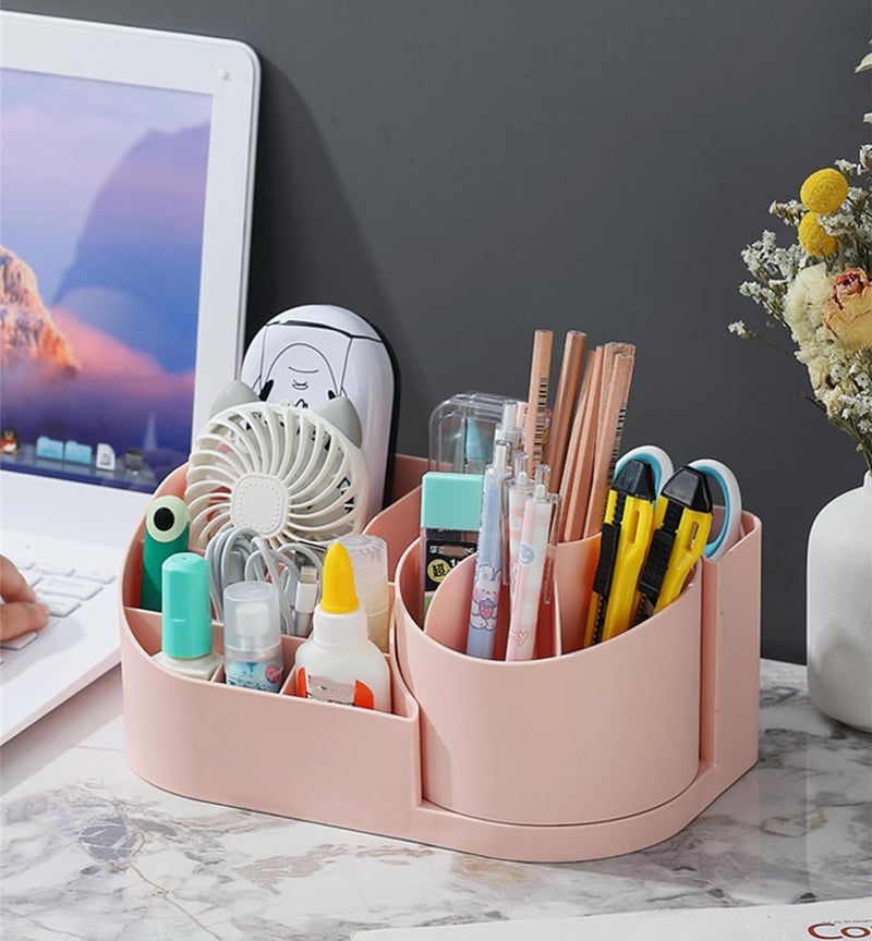 RECLUSE Makeup Organizer for Vanity with Makeup Brush Holder, 360° Rotating Desk Make up Organizers for Skin Care Products Organizer Case, Household Storage Organizer For Bedroom, Living Room (Pink) - Image 2