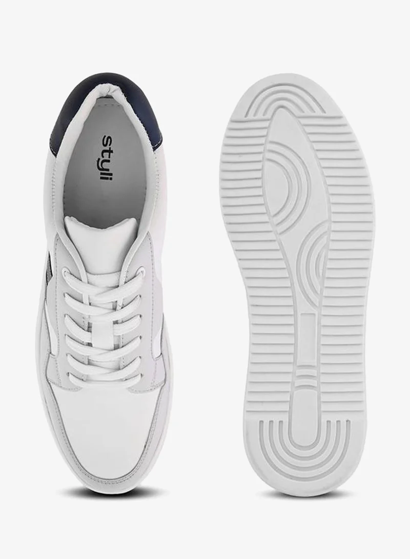 Styli Active Panelled Stripe Color Block Lace Up Sneakers