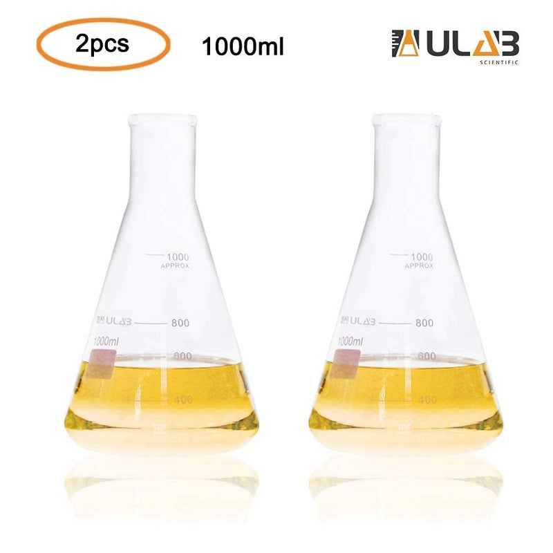 ULAB Scientific Narrow-Mouth Glass Erlenmeyer Flask Set, 34oz 1000ml, 3.3 Borosilicate with Printed Graduation, Pack of 2, UEF1027 - Image 3