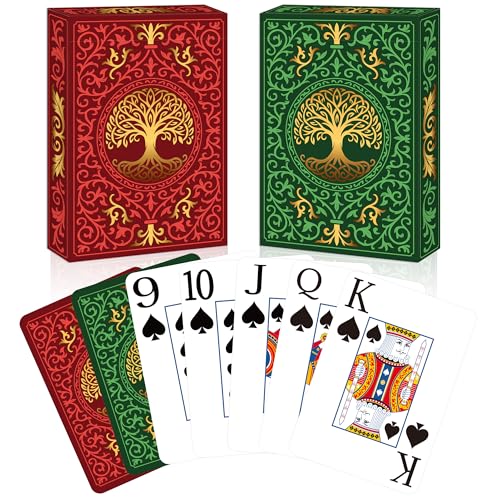 Wkchxd Playing Cards 2 Pack Deck of Cards Large Print Playing Cards Easy to Shuffle Premium Poker Cards for Card Games Family Game Night Table Magic Casino Theme Party Supplies Green Red - Image 1