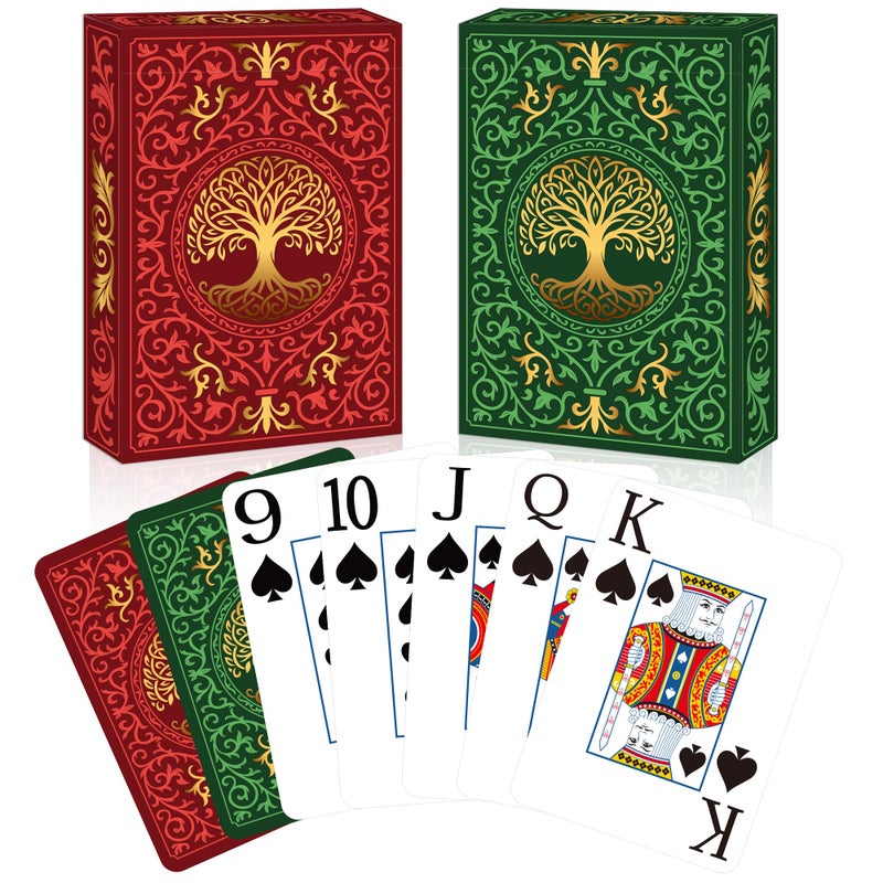 Wkchxd Playing Cards 2 Pack Deck of Cards Large Print Playing Cards Easy to Shuffle Premium Poker Cards for Card Games Family Game Night Table Magic Casino Theme Party Supplies Green Red - Image 3