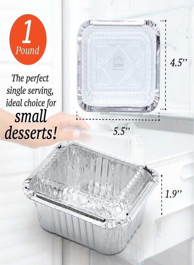 Spare Essentials (55 Pack) 1 Lb Aluminum Pans with Lids, Disposable Baking Foil Containers, Takeout Food Storage, Freezer - Mini Foil Pans with Clear Lids for Restaurants & Catering - Size 5.5x4.5x1.9 Spare Essentials - Image 2
