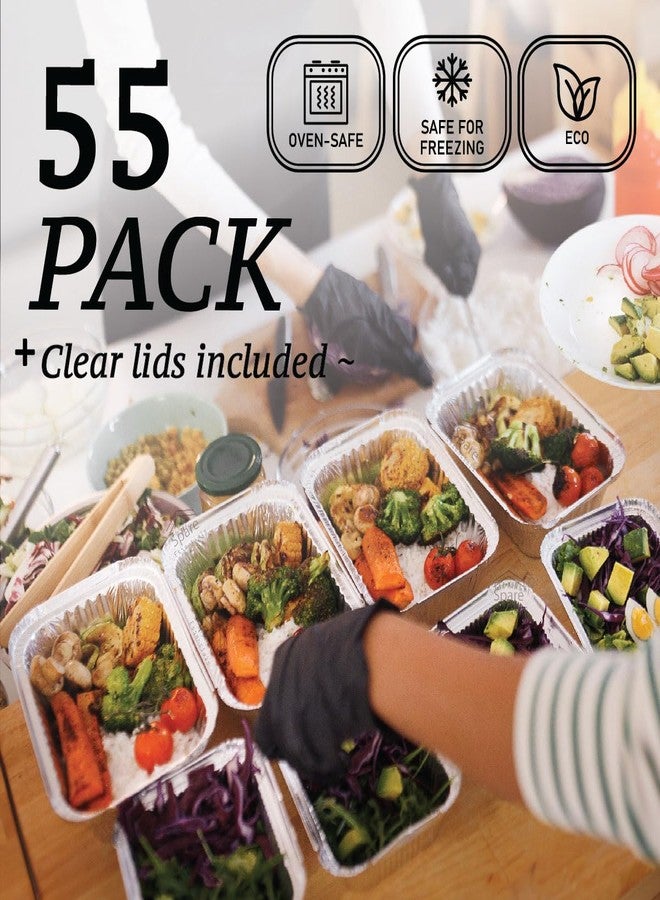 Spare Essentials (55 Pack) 1 Lb Aluminum Pans with Lids, Disposable Baking Foil Containers, Takeout Food Storage, Freezer - Mini Foil Pans with Clear Lids for Restaurants & Catering - Size 5.5x4.5x1.9 Spare Essentials - Image 5