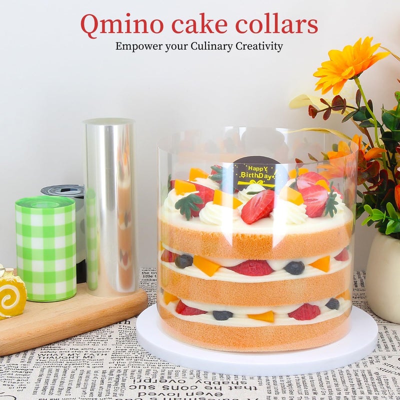 Qmino طوق الكعكة، لفائف كعكة شفافة، شرائط كعكة واضحة، ورقة أسيتات DIY، حافة محيطة لتزيين الخبز، تغليف كعكة موس الشوكولاتة الأنيق 2.4X394 بوصة - Image 2