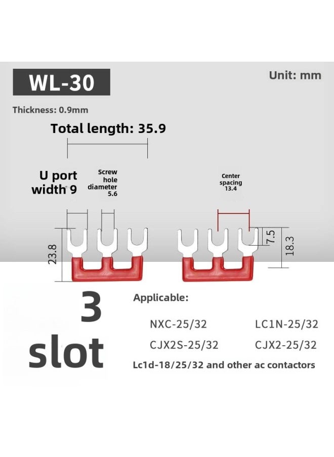 Generic - AC Contactor Connecting Piece L1L2L3 Three-phase Power Supply Main Power Short Circuit Bar Star Triangle Contactor Short Circuit Piece-Colour:Blue-wl30-3 Bits (applicable To 25/32 Contactor) - Image 1