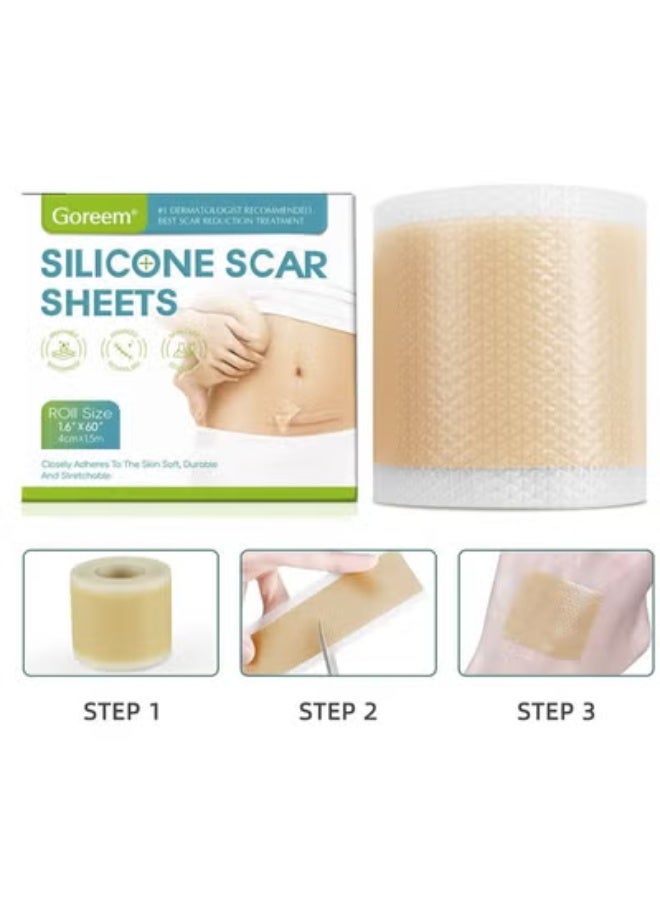Goreem Silicone Scar Sheets,Silicone Scar Tape,Reusable Efficient Cosmetic Scar Removal Suitable for Caesarean Section Burns Keloid Acne and Other Scar Removal Stickers (4cm x 1.5m) - Image 2