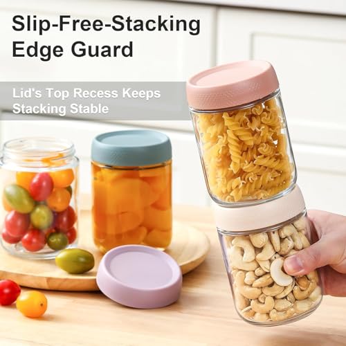 KITOME Glass Jars With Airtight Lids, Overnight Oats Containers With Lids, Wide Mouth Mason Salad Jars, Glass Food Storage Leak Proof Containers For Snacks Yogurt Spices(Set Of 6, Size 16Oz)Assorted - Image 5