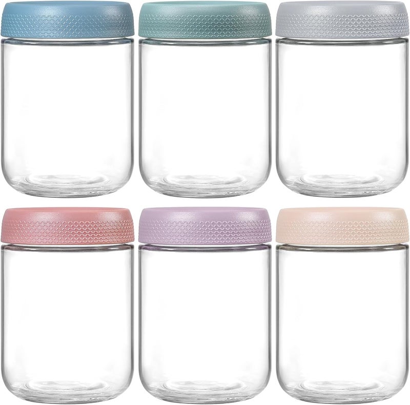 KITOME Glass Jars With Airtight Lids, Overnight Oats Containers With Lids, Wide Mouth Mason Salad Jars, Glass Food Storage Leak Proof Containers For Snacks Yogurt Spices(Set Of 6, Size 16Oz)Assorted - Image 1