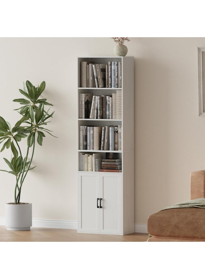 شوغوري أرفف كتب طويلة وخزائن كتب، رف كتب عصري بـ 4 أرفف مفتوحة واسعة، خزانة كتب بأبواب قائمة على الأرض بـ 6 أرفف تخزين للمكتب المنزلي وغرفة المعيشة - Image 1