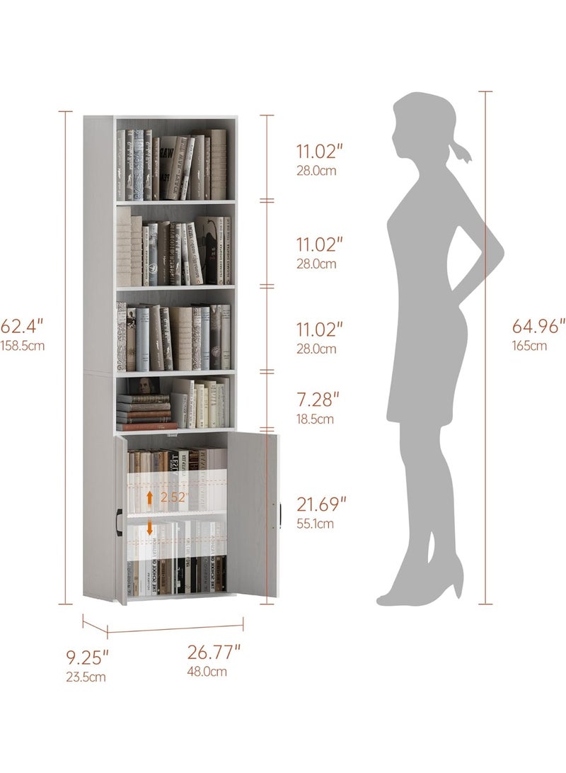 شوغوري أرفف كتب طويلة وخزائن كتب، رف كتب عصري بـ 4 أرفف مفتوحة واسعة، خزانة كتب بأبواب قائمة على الأرض بـ 6 أرفف تخزين للمكتب المنزلي وغرفة المعيشة - Image 4